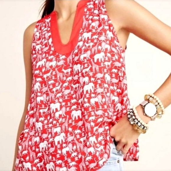 Maeve By Anthropoligie Safari Top Red Size 4 - Picture 4 of 13